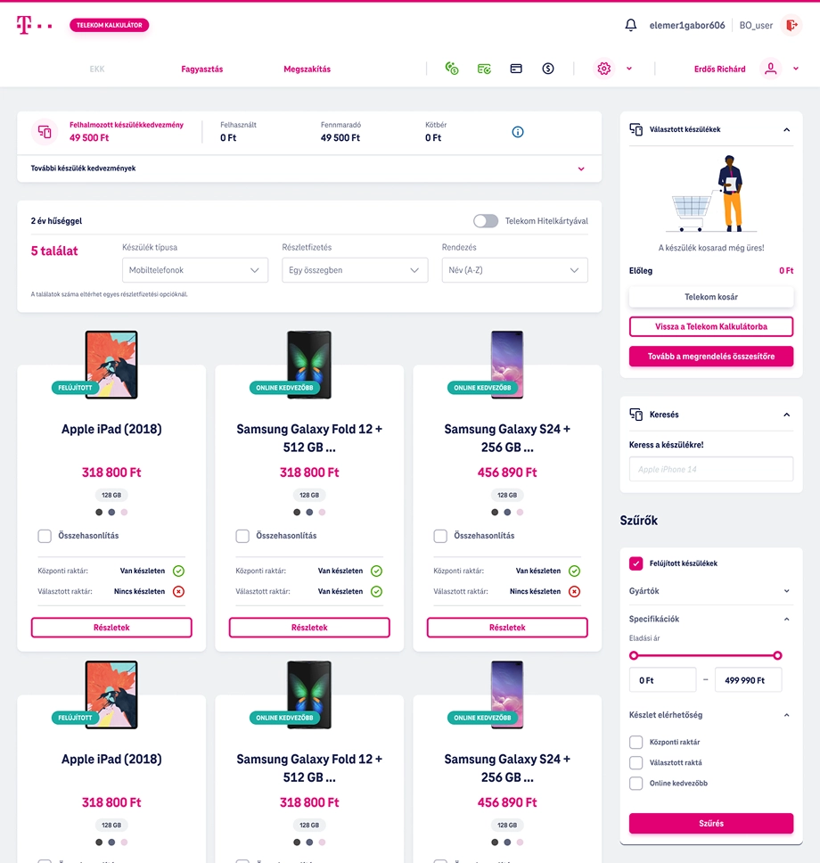 Before: original device listing page